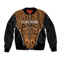 Custom Basketball New Zealand Bomber Jacket Gold Maori Ta Moko Indigenous - Polynesian Pride