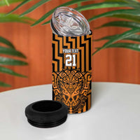 Custom Basketball New Zealand 4 in 1 Can Cooler Tumbler Gold Maori Ta Moko Indigenous - Polynesian Pride