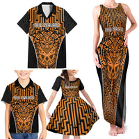 Custom Basketball New Zealand Family Matching Tank Maxi Dress and Hawaiian Shirt Gold Maori Ta Moko Indigenous - Polynesian Pride