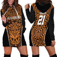 Custom Basketball New Zealand Hoodie Dress Gold Maori Ta Moko Indigenous - Polynesian Pride