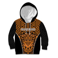 Custom Basketball New Zealand Kid Hoodie Gold Maori Ta Moko Indigenous - Polynesian Pride