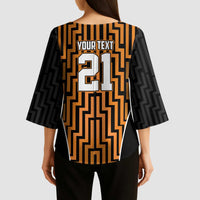 Custom Basketball New Zealand Kimono Sleeve Blouse Gold Maori Ta Moko Indigenous - Polynesian Pride
