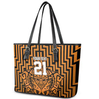 Custom Basketball New Zealand Leather Tote Bag Gold Maori Ta Moko Indigenous - Polynesian Pride