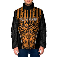 Custom Basketball New Zealand Padded Jacket Gold Maori Ta Moko Indigenous - Polynesian Pride