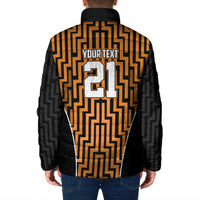 Custom Basketball New Zealand Padded Jacket Gold Maori Ta Moko Indigenous - Polynesian Pride