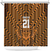 Custom Basketball New Zealand Shower Curtain Gold Maori Ta Moko Indigenous - Polynesian Pride