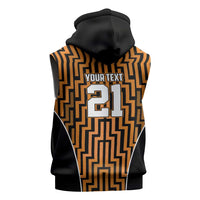Custom Basketball New Zealand Sleeveless Hoodie Gold Maori Ta Moko Indigenous - Polynesian Pride