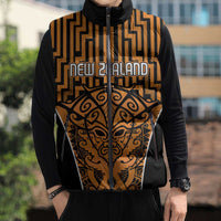 Custom Basketball New Zealand Sleeveless Puffer Jacket Gold Maori Ta Moko Indigenous - Polynesian Pride