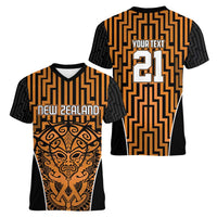 Custom Basketball New Zealand Women V-Neck T-Shirt Gold Maori Ta Moko Indigenous - Polynesian Pride