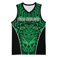 Custom Basketball New Zealand Basketball Jersey Green Maori Ta Moko Indigenous - Polynesian Pride