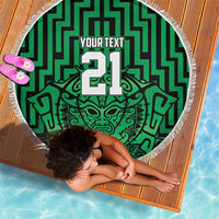 Custom Basketball New Zealand Beach Blanket Green Maori Ta Moko Indigenous - Polynesian Pride