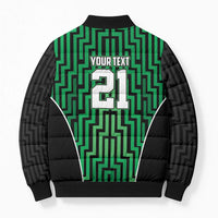 Custom Basketball New Zealand Bomber Puffer Jacket Green Maori Ta Moko Indigenous - Polynesian Pride