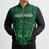 Custom Basketball New Zealand Bomber Puffer Jacket Green Maori Ta Moko Indigenous - Polynesian Pride
