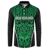 Custom Basketball New Zealand Button Sweatshirt Green Maori Ta Moko Indigenous - Polynesian Pride