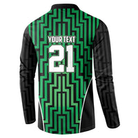 Custom Basketball New Zealand Button Sweatshirt Green Maori Ta Moko Indigenous - Polynesian Pride