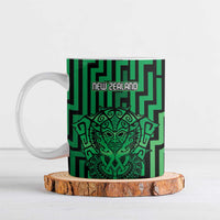 Custom Basketball New Zealand Ceramic Mug Green Maori Ta Moko Indigenous - Polynesian Pride