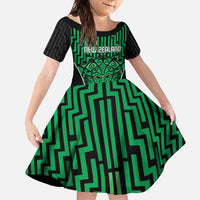 Custom Basketball New Zealand Family Matching Off Shoulder Maxi Dress and Hawaiian Shirt Green Maori Ta Moko Indigenous - Polynesian Pride