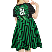 Custom Basketball New Zealand Kid Short Sleeve Dress Green Maori Ta Moko Indigenous - Polynesian Pride