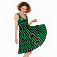 Custom Basketball New Zealand Midi Dress Green Maori Ta Moko Indigenous - Polynesian Pride