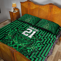 Custom Basketball New Zealand Quilt Bed Set Green Maori Ta Moko Indigenous - Polynesian Pride