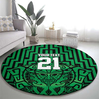 Custom Basketball New Zealand Round Carpet Green Maori Ta Moko Indigenous - Polynesian Pride