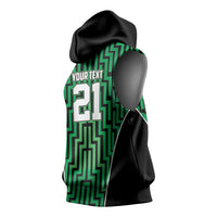 Custom Basketball New Zealand Sleeveless Hoodie Green Maori Ta Moko Indigenous - Polynesian Pride