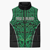 Custom Basketball New Zealand Sleeveless Puffer Jacket Green Maori Ta Moko Indigenous - Polynesian Pride