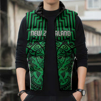 Custom Basketball New Zealand Sleeveless Puffer Jacket Green Maori Ta Moko Indigenous - Polynesian Pride