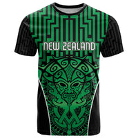Custom Basketball New Zealand T Shirt Green Maori Ta Moko Indigenous - Polynesian Pride