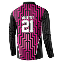Custom Basketball New Zealand Button Sweatshirt Pink Maori Ta Moko Indigenous - Polynesian Pride