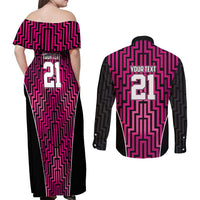 Custom Basketball New Zealand Couples Matching Off Shoulder Maxi Dress and Long Sleeve Button Shirt Pink Maori Ta Moko Indigenous - Polynesian Pride