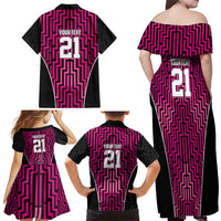 Custom Basketball New Zealand Family Matching Off Shoulder Maxi Dress and Hawaiian Shirt Pink Maori Ta Moko Indigenous - Polynesian Pride