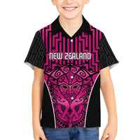 Custom Basketball New Zealand Family Matching Off Shoulder Maxi Dress and Hawaiian Shirt Pink Maori Ta Moko Indigenous - Polynesian Pride