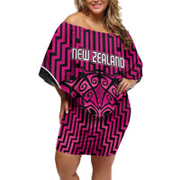 Custom Basketball New Zealand Family Matching Off Shoulder Short Dress and Hawaiian Shirt Pink Maori Ta Moko Indigenous - Polynesian Pride