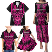 Custom Basketball New Zealand Family Matching Puletasi and Hawaiian Shirt Pink Maori Ta Moko Indigenous - Polynesian Pride