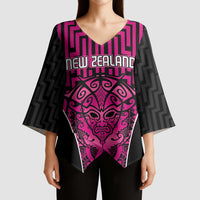 Custom Basketball New Zealand Kimono Sleeve Blouse Pink Maori Ta Moko Indigenous - Polynesian Pride