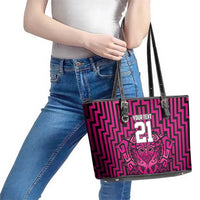 Custom Basketball New Zealand Leather Tote Bag Pink Maori Ta Moko Indigenous - Polynesian Pride