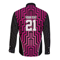 Custom Basketball New Zealand Long Sleeve Button Shirt Pink Maori Ta Moko Indigenous - Polynesian Pride