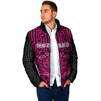 Custom Basketball New Zealand Padded Jacket Pink Maori Ta Moko Indigenous - Polynesian Pride