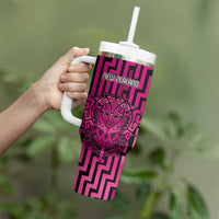 Custom Basketball New Zealand Tumbler With Handle Pink Maori Ta Moko Indigenous - Polynesian Pride