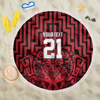 Custom Basketball New Zealand Beach Blanket Red Maori Ta Moko Indigenous - Polynesian Pride