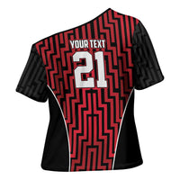 Custom Basketball New Zealand Cross Shoulder Shirt Red Maori Ta Moko Indigenous - Polynesian Pride