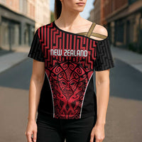 Custom Basketball New Zealand Cross Shoulder Shirt Red Maori Ta Moko Indigenous - Polynesian Pride