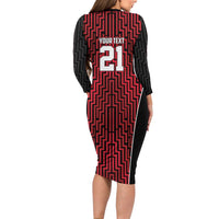 Custom Basketball New Zealand Family Matching Long Sleeve Bodycon Dress and Hawaiian Shirt Red Maori Ta Moko Indigenous - Polynesian Pride