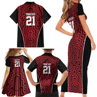 Custom Basketball New Zealand Family Matching Short Sleeve Bodycon Dress and Hawaiian Shirt Red Maori Ta Moko Indigenous - Polynesian Pride