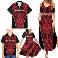 Custom Basketball New Zealand Family Matching Summer Maxi Dress and Hawaiian Shirt Red Maori Ta Moko Indigenous - Polynesian Pride