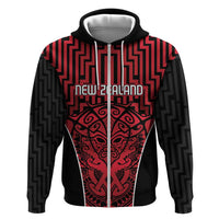 Custom Basketball New Zealand Hoodie Red Maori Ta Moko Indigenous - Polynesian Pride