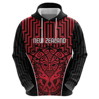 Custom Basketball New Zealand Hoodie Red Maori Ta Moko Indigenous - Polynesian Pride