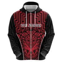 Custom Basketball New Zealand Hoodie Red Maori Ta Moko Indigenous - Polynesian Pride
