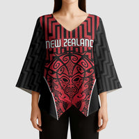 Custom Basketball New Zealand Kimono Sleeve Blouse Red Maori Ta Moko Indigenous - Polynesian Pride